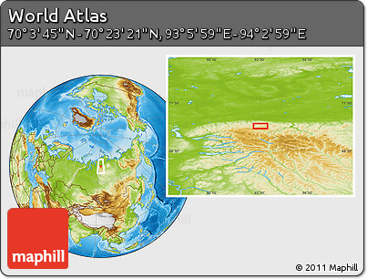 Physical Location Map of the Area around 70° 13' 33" N, 93° 34' 29" E