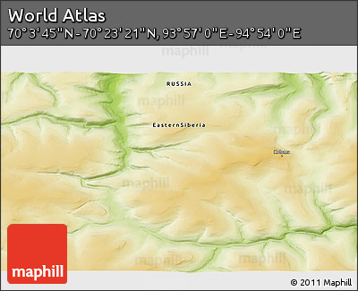 Physical 3D Map of the Area around 70° 13' 33" N, 94° 25' 30" E