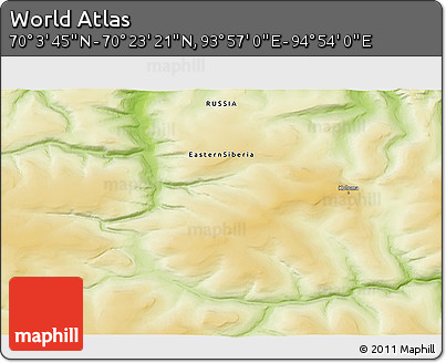 Physical 3D Map of the Area around 70° 13' 33" N, 94° 25' 30" E