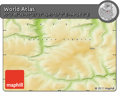 Physical Map of the Area around 70° 13' 33" N, 94° 25' 30" E
