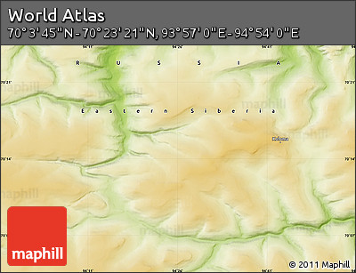 Physical Map of the Area around 70° 13' 33" N, 94° 25' 30" E