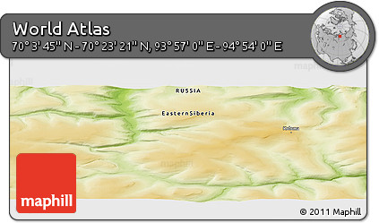 Physical Panoramic Map of the Area around 70° 13' 33" N, 94° 25' 30" E