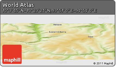 Physical Panoramic Map of the Area around 70° 13' 33" N, 94° 25' 30" E