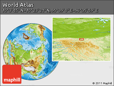 Physical Location Map of the Area around 70° 13' 33" N, 96° 7' 30" E