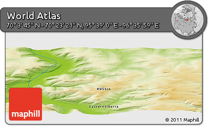 Physical Panoramic Map of the Area around 70° 13' 33" N, 96° 7' 30" E