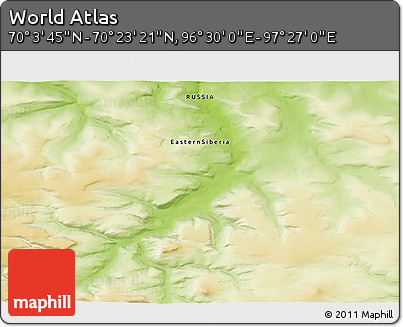 Physical 3D Map of the Area around 70° 13' 33" N, 96° 58' 29" E