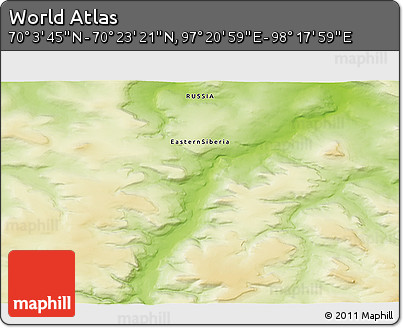 Physical 3D Map of the Area around 70° 13' 33" N, 97° 49' 29" E