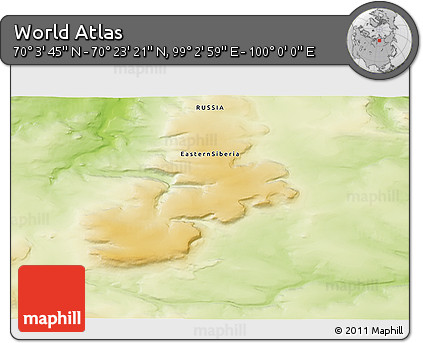 Physical 3D Map of the Area around 70° 13' 33" N, 99° 31' 30" E