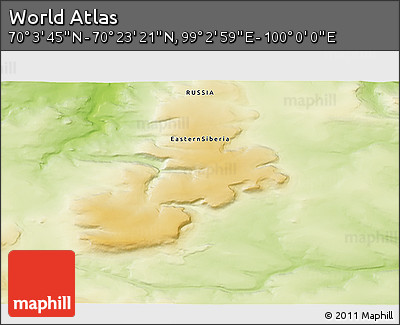 Physical 3D Map of the Area around 70° 13' 33" N, 99° 31' 30" E
