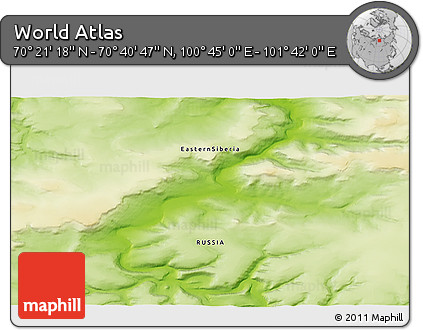 Physical 3D Map of the Area around 70° 31' 2" N, 101° 13' 29" E