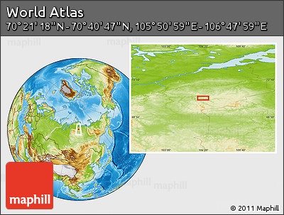 Physical Location Map of the Area around 70° 31' 2" N, 106° 19' 29" E