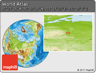 Physical Location Map of the Area around 70° 31' 2" N, 112° 16' 30" E