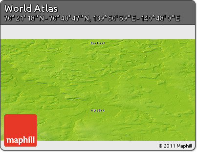 Physical 3D Map of the Area around 70° 31' 2" N, 140° 19' 29" E
