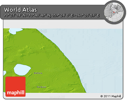 Physical 3D Map of the Area around 70° 31' 2" N, 159° 52' 30" E