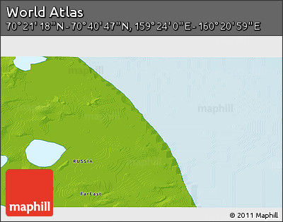 Physical 3D Map of the Area around 70° 31' 2" N, 159° 52' 30" E