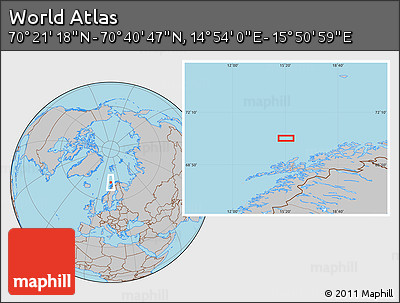 Gray Location Map of the Area around 70° 31' 2" N, 15° 22' 30" E