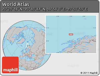 Gray Location Map of the Area around 70° 31' 2" N, 15° 22' 30" E