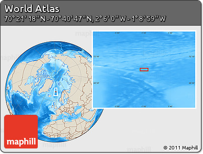 Shaded Relief Location Map of the Area around 70° 31' 2" N, 1° 37' 30" W
