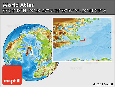 Physical Location Map of the Area around 70° 31' 2" N, 21° 10' 29" W