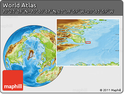 Physical Location Map of the Area around 70° 31' 2" N, 21° 10' 29" W