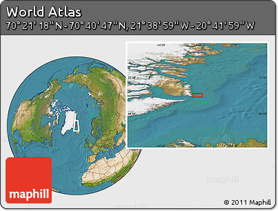 Satellite Location Map of the Area around 70° 31' 2" N, 21° 10' 29" W