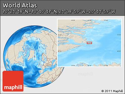 Shaded Relief Location Map of the Area around 70° 31' 2" N, 21° 10' 29" W