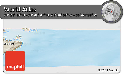 Shaded Relief Panoramic Map of the Area around 70° 31' 2" N, 21° 10' 29" W