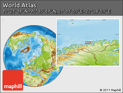 Physical Location Map of the Area around 70° 31' 2" N, 22° 10' 29" E