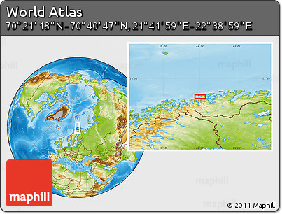 Physical Location Map of the Area around 70° 31' 2" N, 22° 10' 29" E