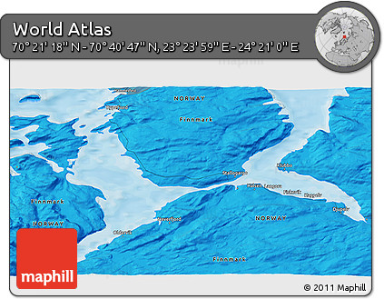 Political 3D Map of the Area around 70° 31' 2" N, 23° 52' 30" E