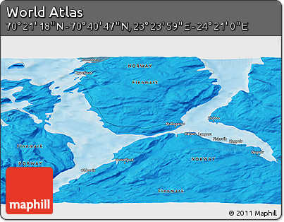 Political 3D Map of the Area around 70° 31' 2" N, 23° 52' 30" E