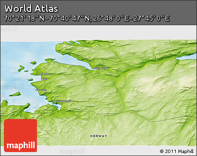 Physical 3D Map of the Area around 70° 31' 2" N, 27° 16' 29" E