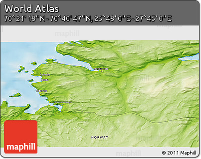Physical 3D Map of the Area around 70° 31' 2" N, 27° 16' 29" E