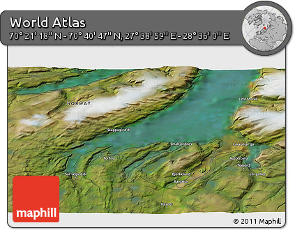 Satellite 3D Map of the Area around 70° 31' 2" N, 28° 7' 30" E