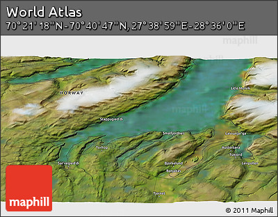 Satellite 3D Map of the Area around 70° 31' 2" N, 28° 7' 30" E