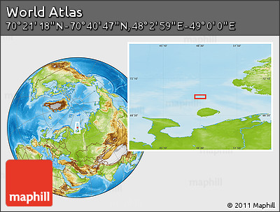 Physical Location Map of the Area around 70° 31' 2" N, 48° 31' 29" E