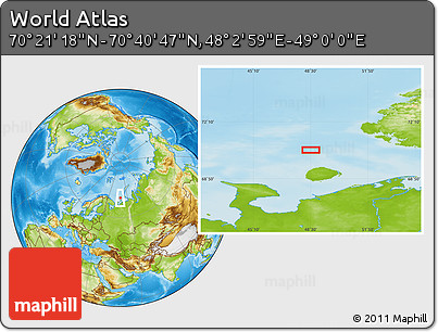 Physical Location Map of the Area around 70° 31' 2" N, 48° 31' 29" E
