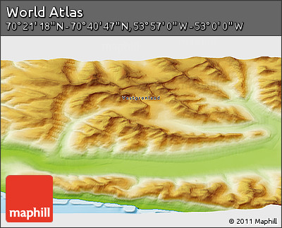 Physical 3D Map of the Area around 70° 31' 2" N, 53° 28' 30" W