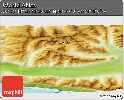 Physical 3D Map of the Area around 70° 31' 2" N, 53° 28' 30" W