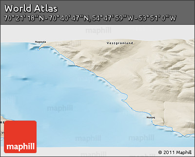 Shaded Relief 3D Map of the Area around 70° 31' 2" N, 54° 19' 30" W