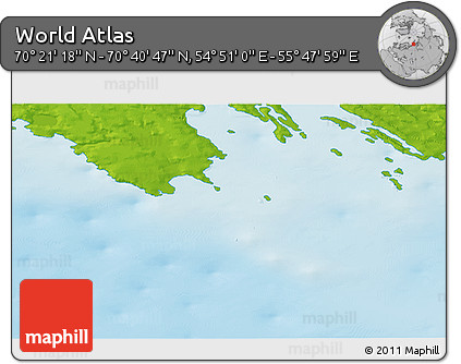 Physical 3D Map of the Area around 70° 31' 2" N, 55° 19' 30" E