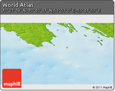 Physical 3D Map of the Area around 70° 31' 2" N, 55° 19' 30" E