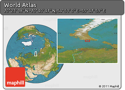 Satellite Location Map of the Area around 70° 31' 2" N, 55° 19' 30" E