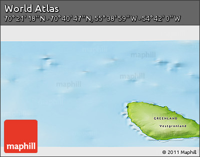 Physical 3D Map of the Area around 70° 31' 2" N, 55° 10' 29" W