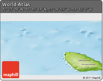 Physical 3D Map of the Area around 70° 31' 2" N, 55° 10' 29" W