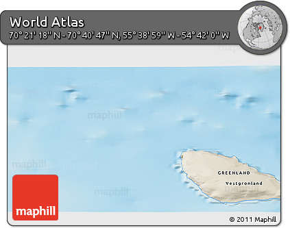 Shaded Relief 3D Map of the Area around 70° 31' 2" N, 55° 10' 29" W