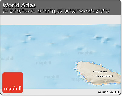 Shaded Relief 3D Map of the Area around 70° 31' 2" N, 55° 10' 29" W