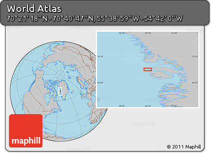 Gray Location Map of the Area around 70° 31' 2" N, 55° 10' 29" W