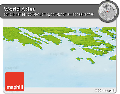 Physical 3D Map of the Area around 70° 31' 2" N, 56° 10' 29" E