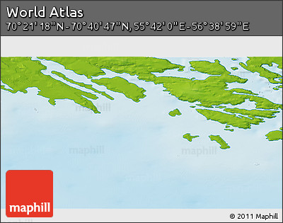 Physical 3D Map of the Area around 70° 31' 2" N, 56° 10' 29" E